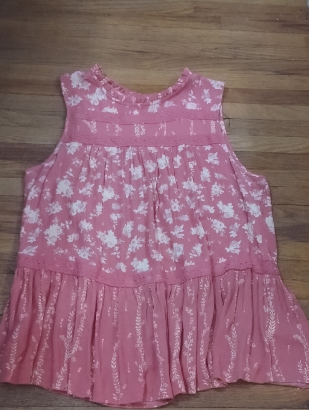 Maurices Pink Floral Tiered Ruffle Tank